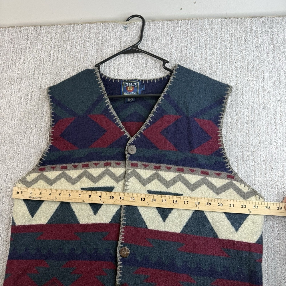 Vintage Chaps Ralph Lauren Aztec Wool Vest Men's Size Large Hong Kong - Picture 4 of 5